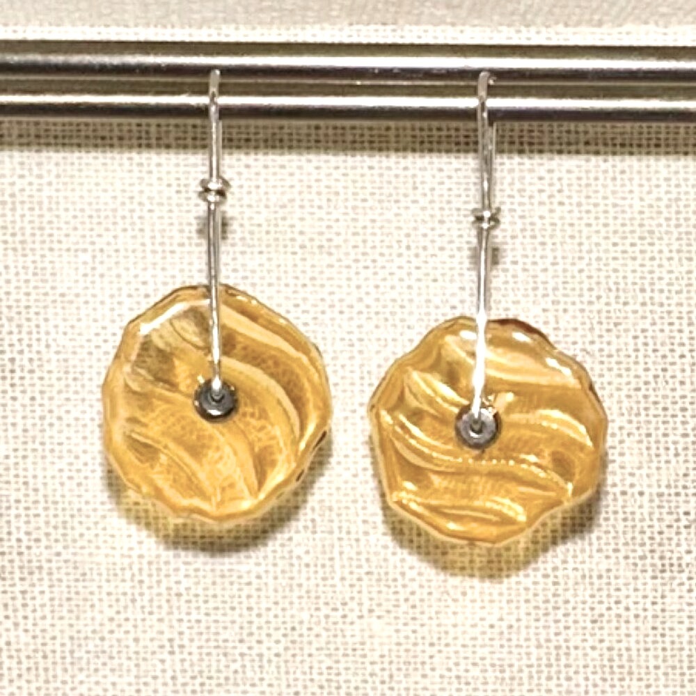 Artisan Sterling Silver & Amber Yellow Glass Earrings Unique Like New Condition!